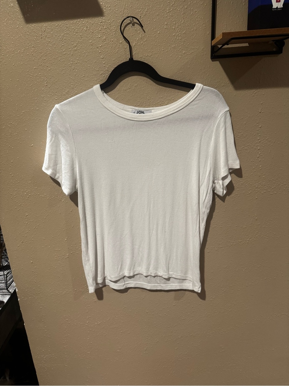 Jon & Anna White Short Sleeve Ribbed Crew Tee